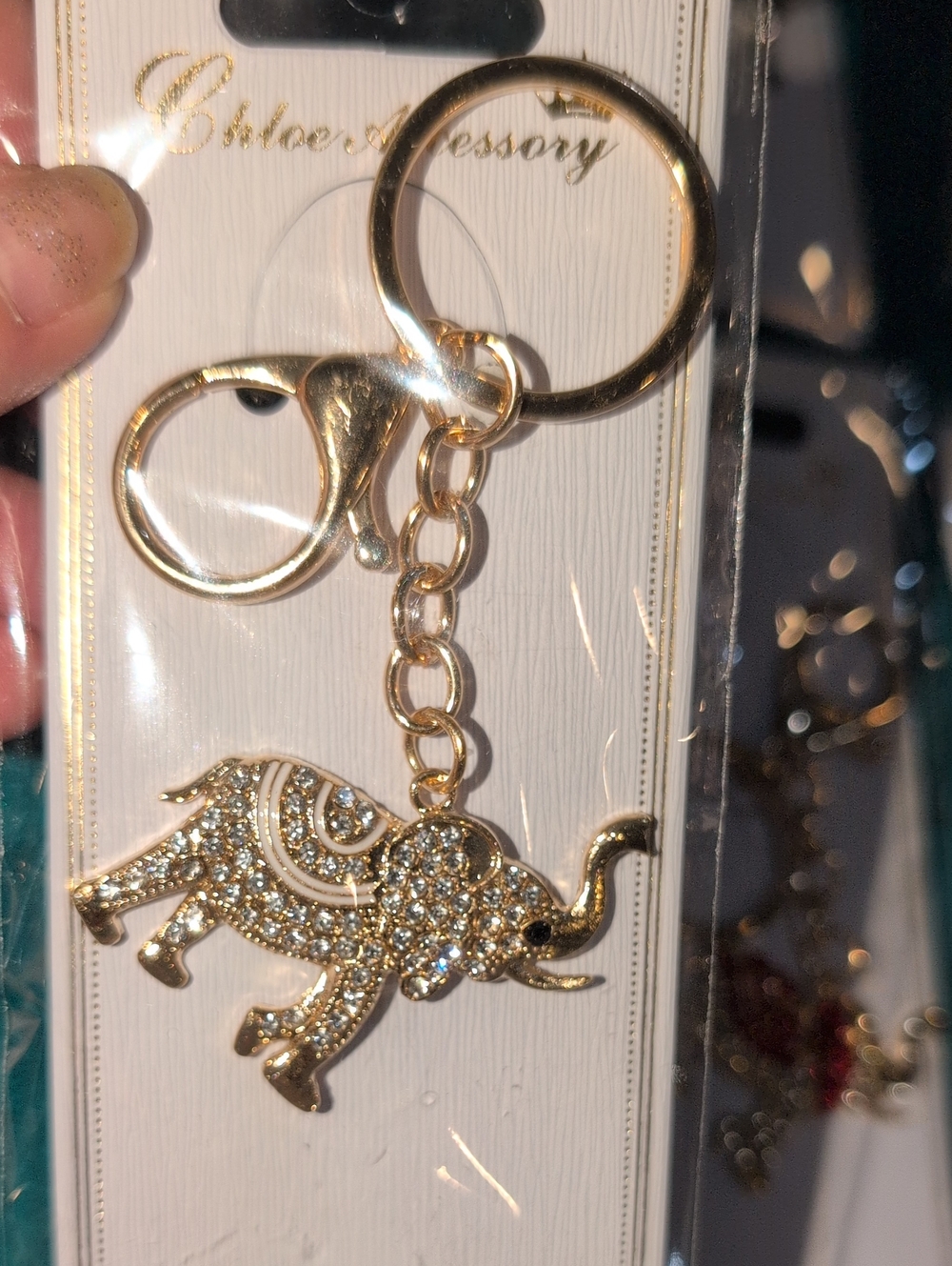 Gold Rhinestone Elephant Keychain By Chloe Accessory